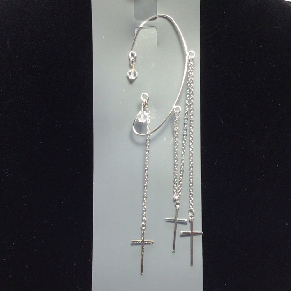 Goth Punk Cross Chain Dangle Non-Pierced Ear Cuff